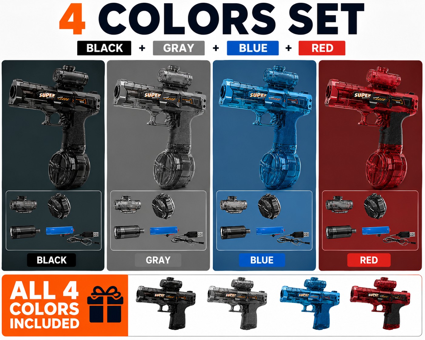 🔥BLACK+GRAY+RED+BLUE（each item is only $12.50！）